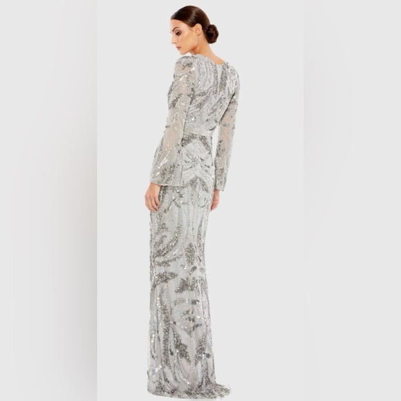 NWT MAC DUGGAL SZ 20 PLATINUM Hand Embellished Mesh Overlay Gown #5222 - Picture 12 of 12